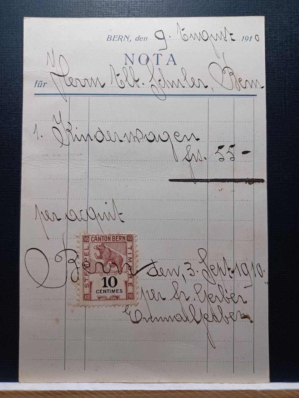 Alle Briefmarken: Antike Rechnung  Firma "Fritz Gerber, Bern". 1910 – Gebraucht aus Aarau Rohr von mgvw