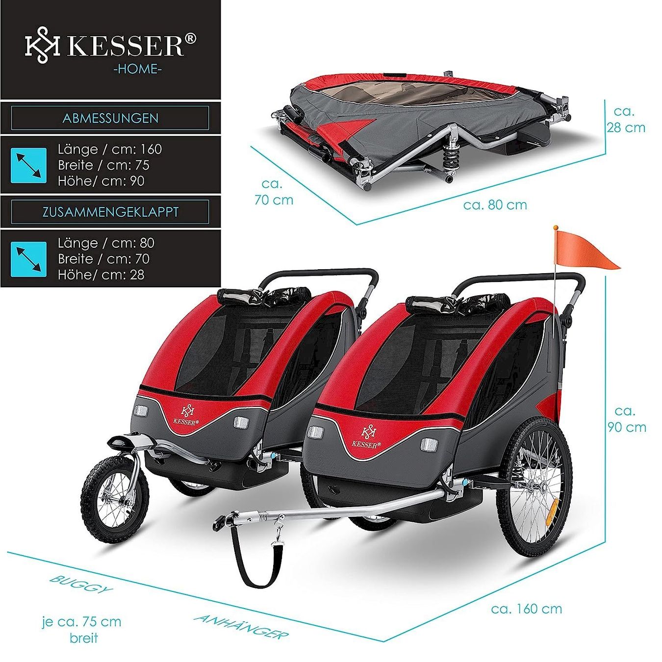 Rimorchi per biciclette: Kesser Kinderanhänger 2in1 rot – Nuovo e nell'imballaggio originale da Bottighofen venduto da zaap 6