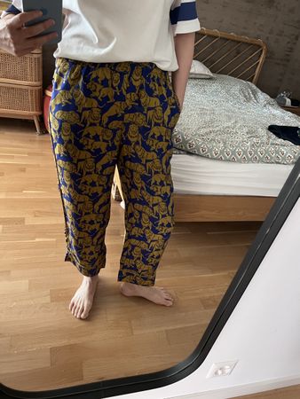 J. Crew Collection Lion Print Silk Pants Size 4 Blue/Gold