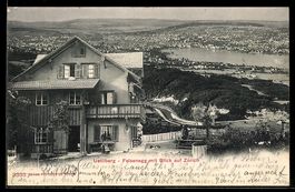 AK Uetliberg, Gasthaus Felsenegg mit Blick auf Zürich