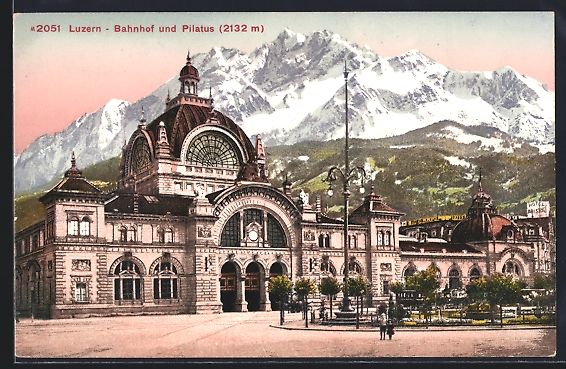 Cartoline postali: AK Luzern, Bahnhof und Pilatus – Usato da Berlin venduto da bartko-reher