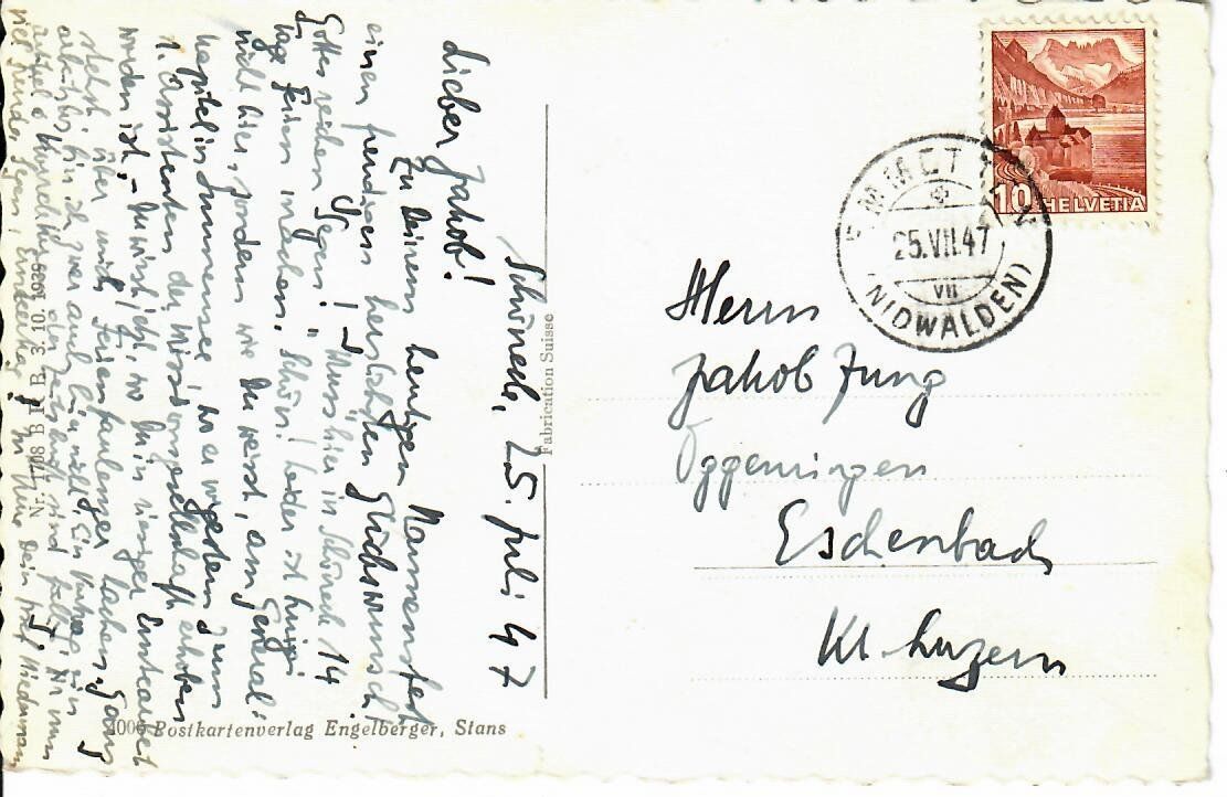 Ansichtskarten: Emmetten 1947 – Gebraucht aus Hochdorf von Ziegel-16 1