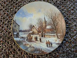 Winterlicher, Sammelteller"Goldrand" Das Dorf am See, 21cm