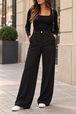 PANTALON NOIR JAMBES LARGES