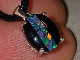 Australischer Opal Mosaik Tripletten Silber-Anhänger