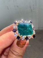 Architectural SS925 Ring Green Beryl, Iolites & Blue Topazes