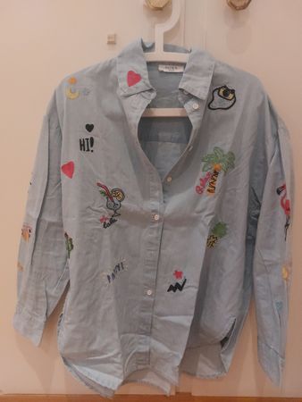 Sack's Denim Shirt with Embroidered Patches - XS