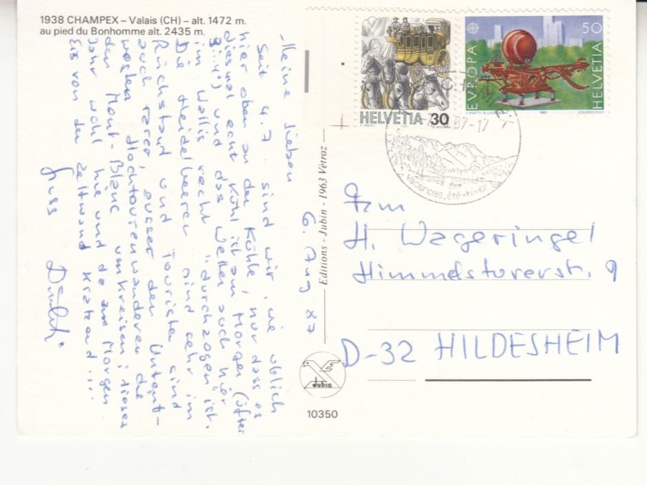 Ansichtskarten: Champex 1987 – Gebraucht aus Bürglen TG von StampGraf 1