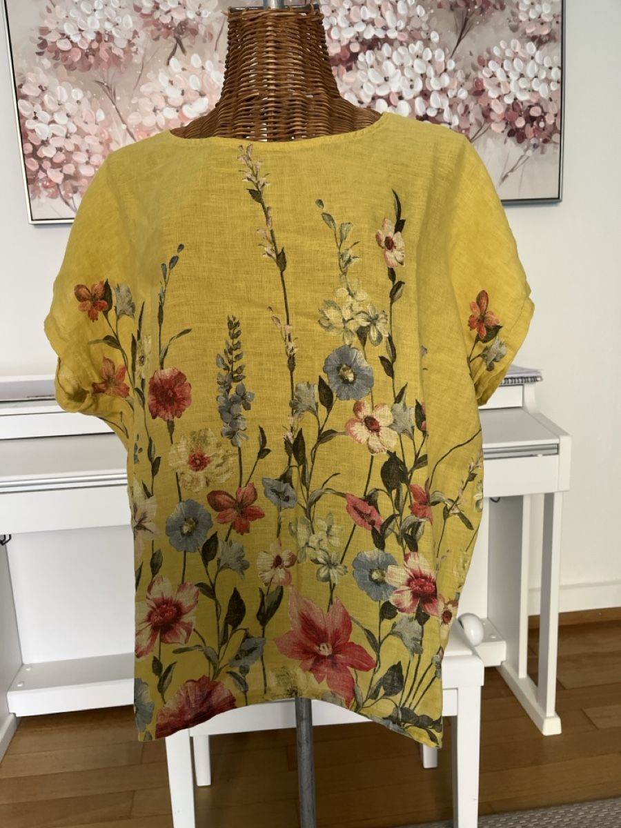 T-Shirts: Leinen-Shirt Gelb mit Blumen, 44/46 – Gebraucht aus Solothurn von Bobesch08 1