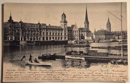 AK Zürich ZH Stadthaus Fraumünster Limmat gelaufen 1902