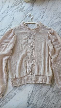 Bluse Spitzen Farbe Crème, Baumwolle