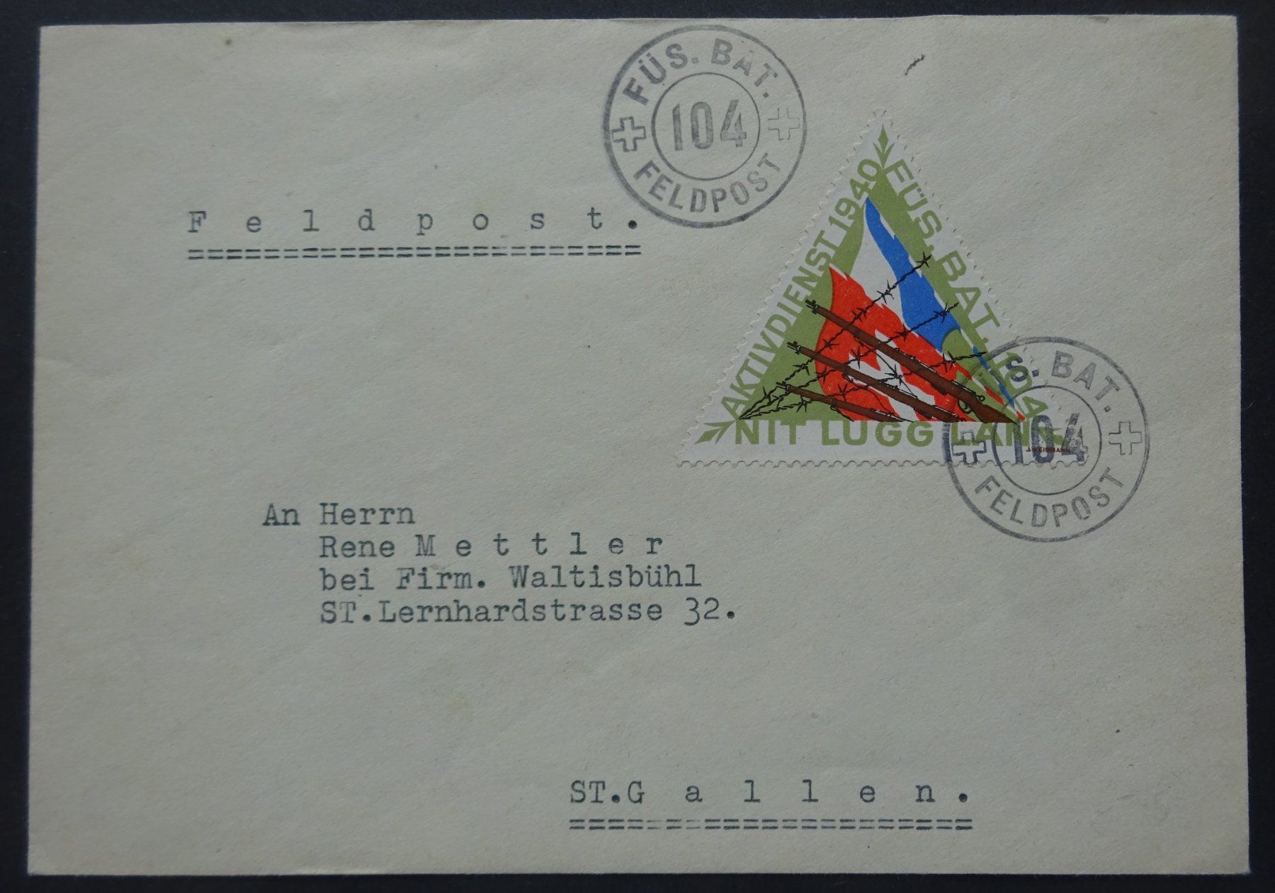 Tutti i francobolli: Feldpostbrief Füs.Bat. 104 – Usato da Watt venduto da Oo2rup5