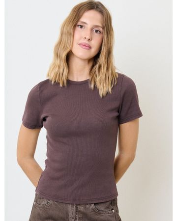 Braunes Basic Ripp-T-Shirt, Grösse 36/38