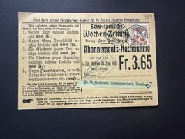 CH  Nachnahme mit Bahnstempel Samstagern 1910  (v952)