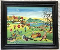 Gemälde - Naive Kunst - Vögel - Kroatische Schule - gerahmt