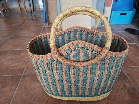 Korbtasche geflochten zweifarbig guter Zustand
