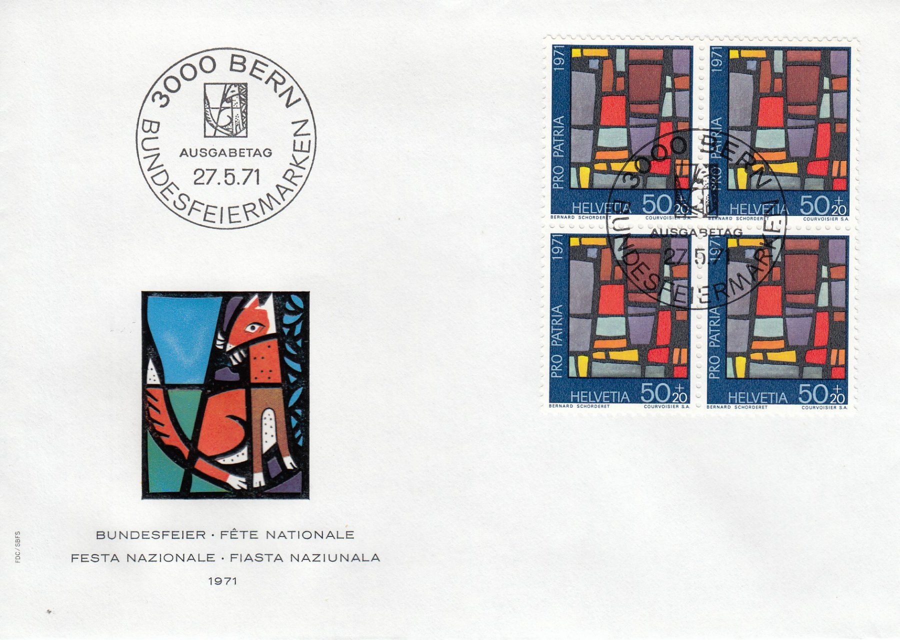 Tutti i francobolli: 1971 Pro Patria 4 FDC 4-er Block Glasgemälde – Usato da Spreitenbach venduto da Mustang_1105 3