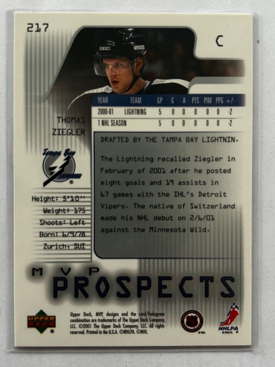 NHL Carte collezionabili: Upper Deck NHL Thomas Ziegler MVP Prospect – Usato da Oberwil-Lieli venduto da Mhd 1