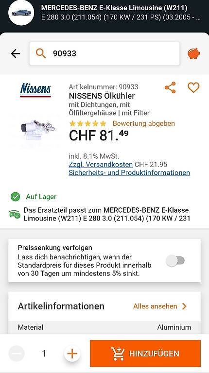 Mercedes-Benz Toutes les pièces auto: Ölfiltergehäuse - Neu – Neuf avec emballage d'origine à Dübendorf par .rossi. 1