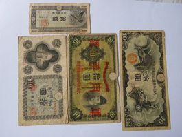 Konvolut 4 japanische Banknoten 10 Yen gebraucht