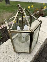 Lustre vintage hexagonal en laiton et verre, parfait!