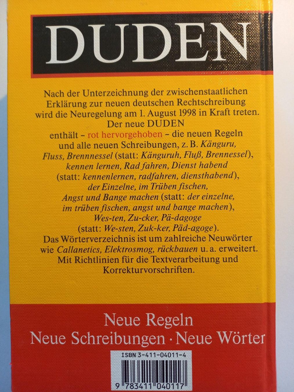 Libri: Duden, die deutsche Rechschreibung 1996 – Usato da Wengi b. Frutigen venduto da albion7 1