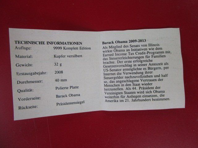 Medaglie: Medaille - Barack Obama US Präsident 2008 - versilbert – Nuovo e nell'imballaggio originale da Luzern venduto da Horoskop1 3