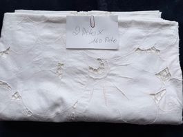Tischdecke Baumwolle weiss 200 cm x 160 cm, Stickerei