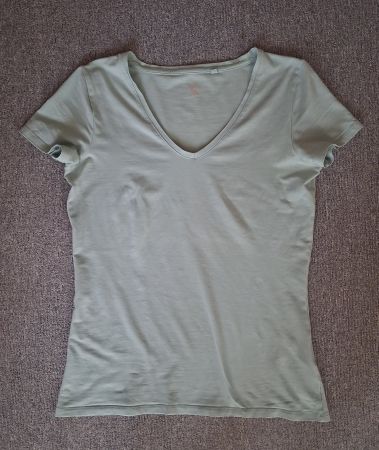 Damen T-Shirt hellblau mit V-Ausscht, Baumwolle, Gr S