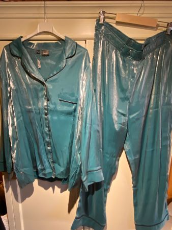 DAMEN PYJAMA SET,SEIDENGLANZ TÜRKIS