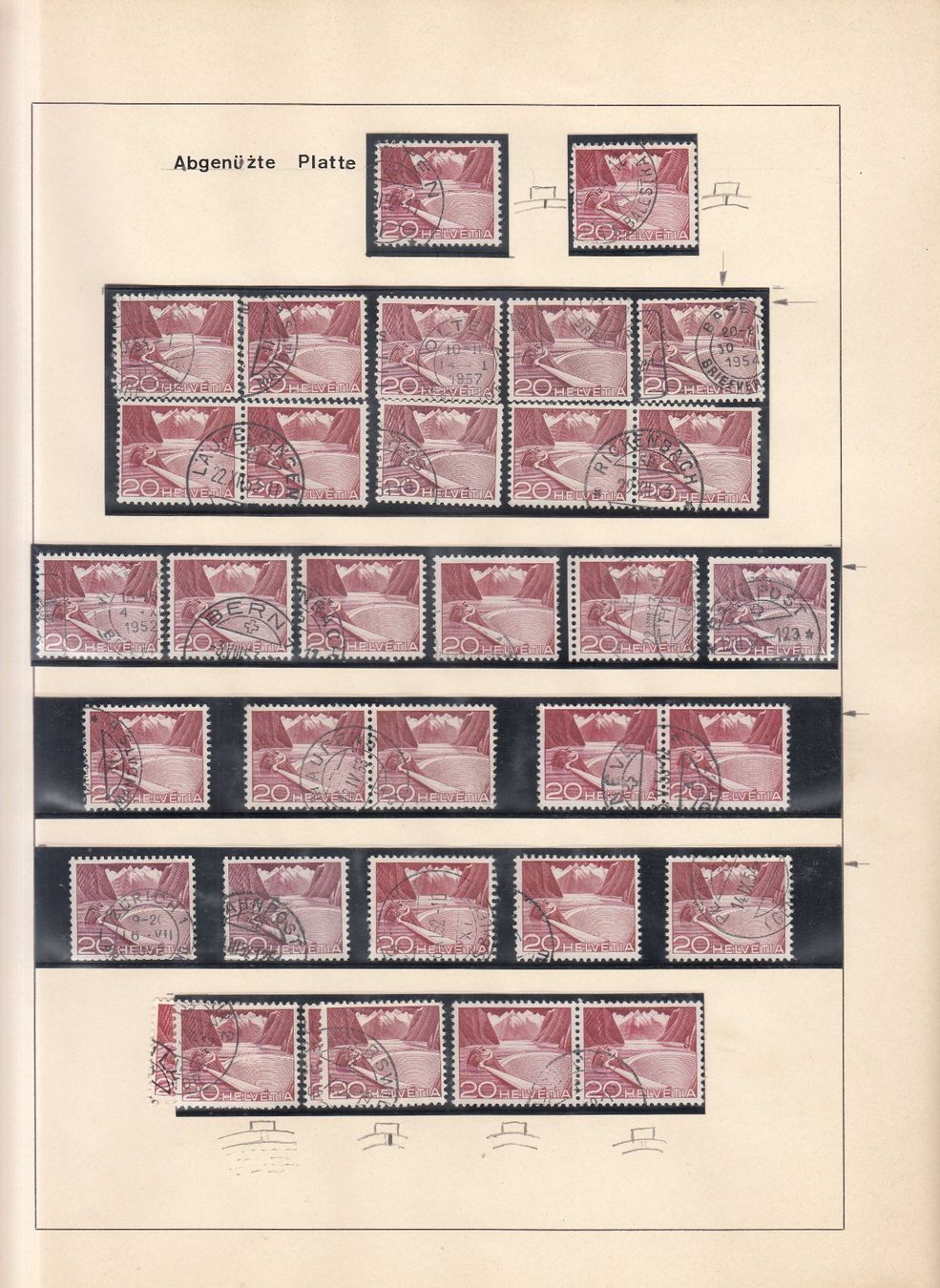Alle Briefmarken: Technik und Landschaft 1949 Plattenfehler / Abarten – Gebraucht aus Bürglen TG von StampGraf 1