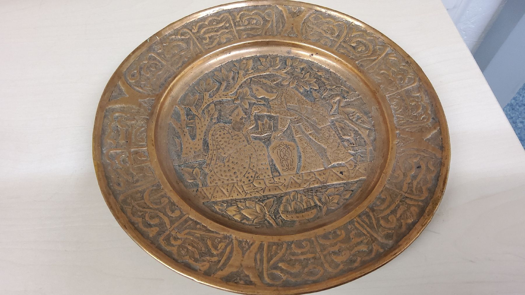 Tutte le decorazioni: Antike Messingplatte, orientalisch, Durchmesser 19cm – Usato da Herisau venduto da Nluanalucas
