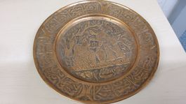 Antike Messingplatte, orientalisch, Durchmesser 19cm