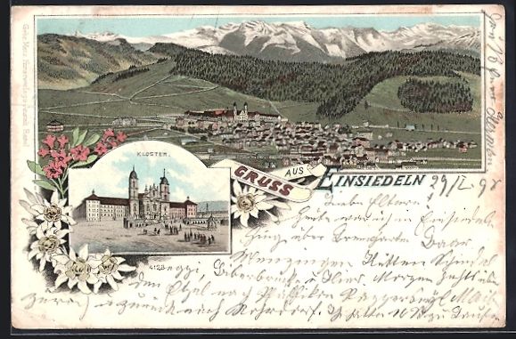Ansichtskarten: Litho Einsiedeln, Kloster, Ortsansicht – Gebraucht aus Berlin von bartko-reher