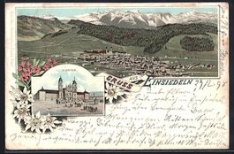 Litho Einsiedeln, Kloster, Ortsansicht