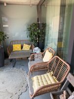 Balkonmöbel Set Rattan Optik 3-teilig mit Kissen guter Zusta