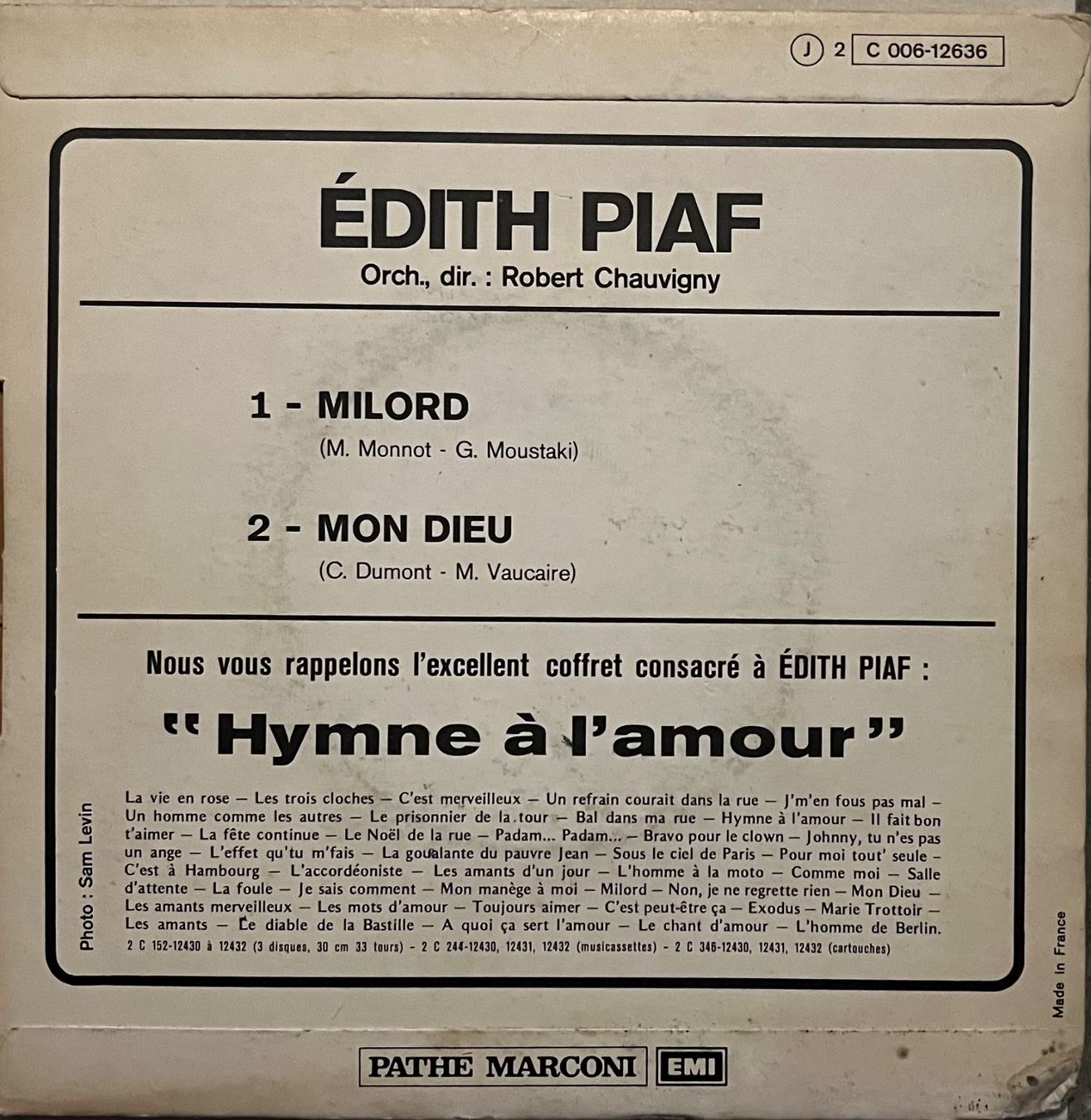 Vinyles: EDITH PIAF - MILORD – D'occasion à Bussigny par vinyl-pas-cher 1