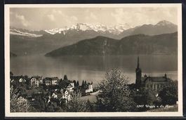 AK Weggis, Kirche und die Alpen, 1928