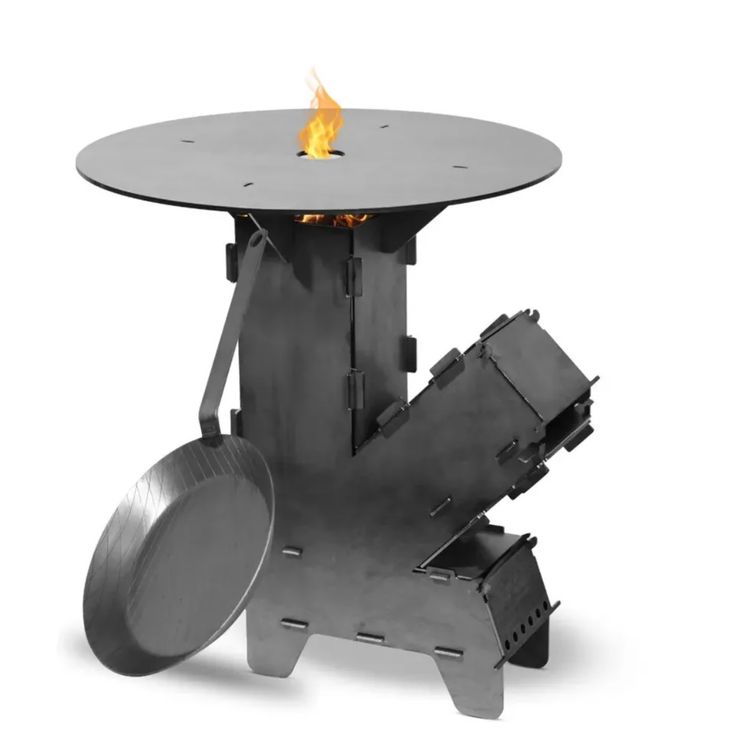 Raketenofen Campingkocher – Mit Grillplatte & Feuerhaken, 3 Mm Kohlenstahl, 50 Cm Backblech, Stabil & Faltbar