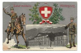 CH-Militär-Gruss - Kaserne Chur - Prägedruck-Litho um 1910