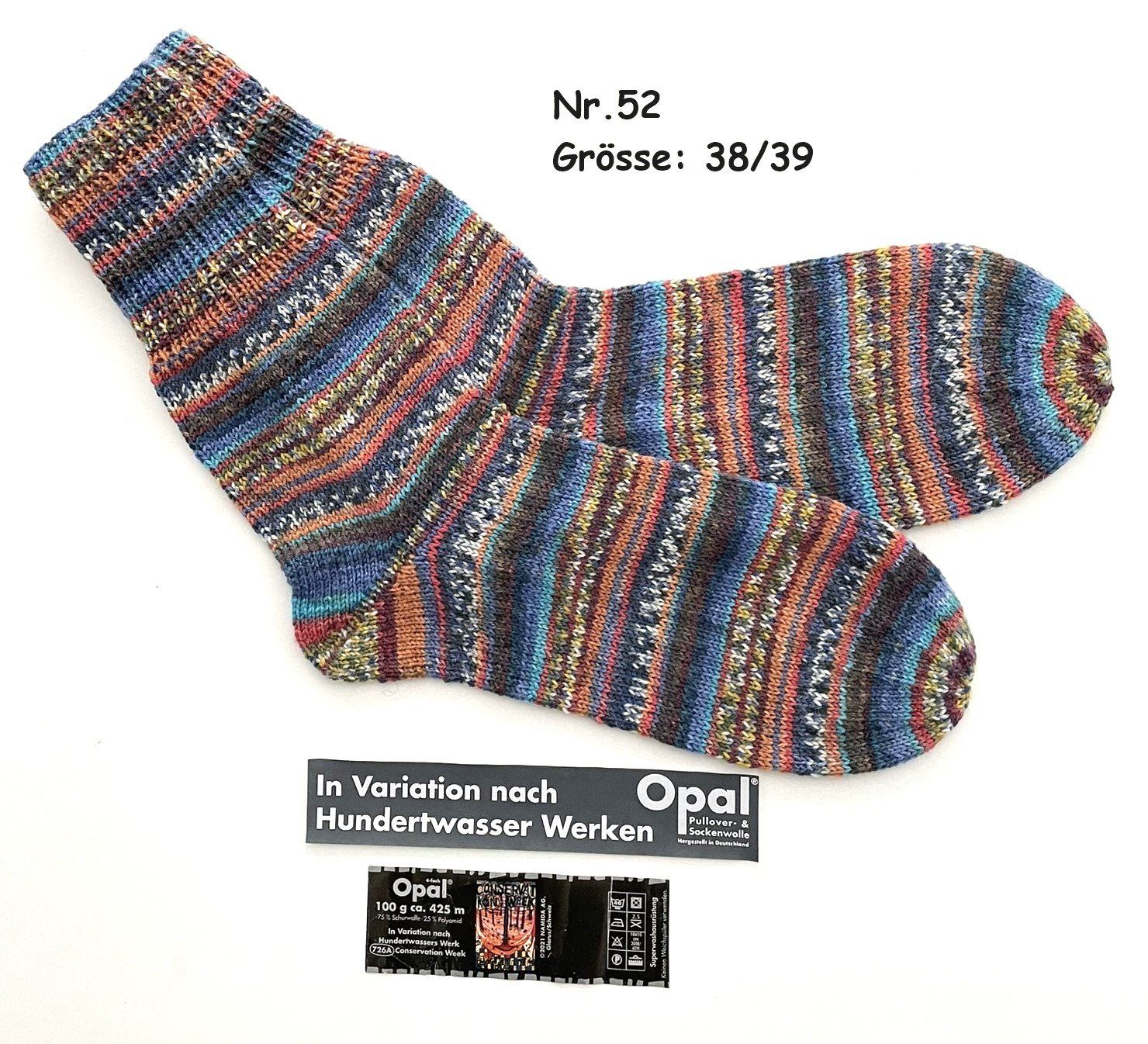 Socken: Handgestrickte "Hundertwasser" Socken  Grösse: 38/39  Nr.52 – Neu und originalverpackt aus  von