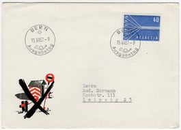 40 Rp. EUROPA 1957 - illustrierter FDC von BERN nach LEIPZIG