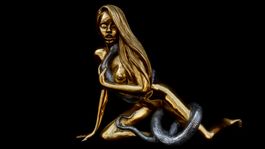 Schlangen Mädchen Yvonne, Bronze, goldfarbig Skulptur, Figur