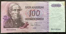 Finnische 100 Markkaa Banknote von 1976 - Selten!