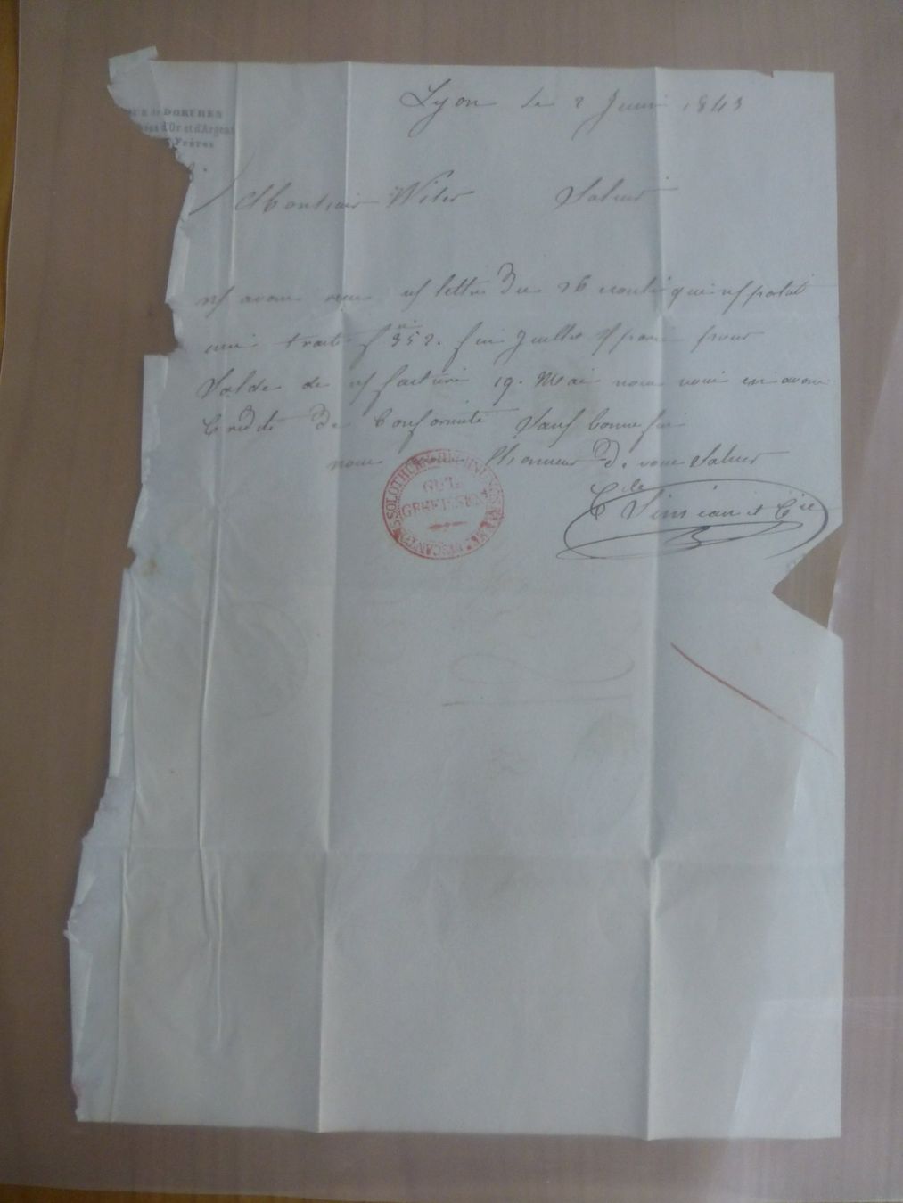 Documenti: Lyon nach Solothurn über Bernex 2. Juni 1843 – Usato da Bettlach venduto da 1saurer 2