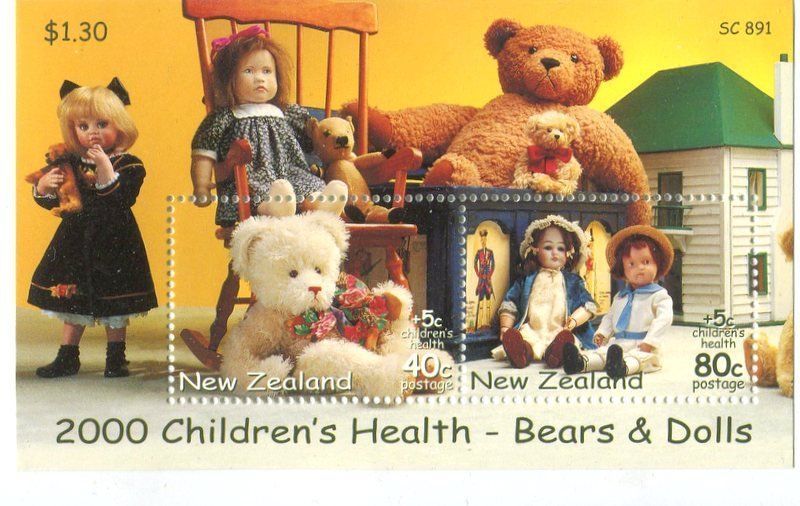 Tutti i francobolli: Block "Puppen, Teddybär". Neuseeland. – Nuovo e nell'imballaggio originale da Basel venduto da Butsch5