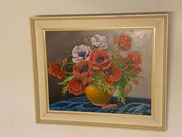 ölGemälde Mohnblumen, Original, Handgemalt, gerahmt 61x51 cm