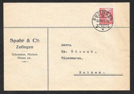 Zofingen illustrierter Brief Spahr & Cie. Schrauben etc 1935