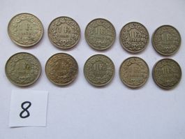 10 alte Silber 1 Fränkler 1939-1956