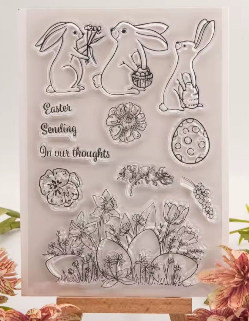 Timbri: Silikonstempel Nr. 952, Ostern, Hasen, Eier, Blumen – Nuovo e nell'imballaggio originale da Gretzenbach venduto da Fliegepilz56